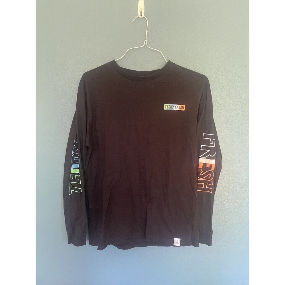Teddy Fresh Shirt Men’s Large Black Long Sleeve Spellout Crewneck Casual Top